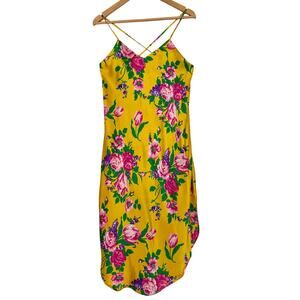 Vintage 90s Yellow & Pink Floral Midi Slip Dress — Size Medium